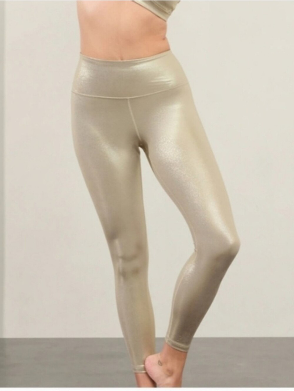 New Athleta Elation Shine Leggings Oyster Shine Gold Size Small Tall NWT